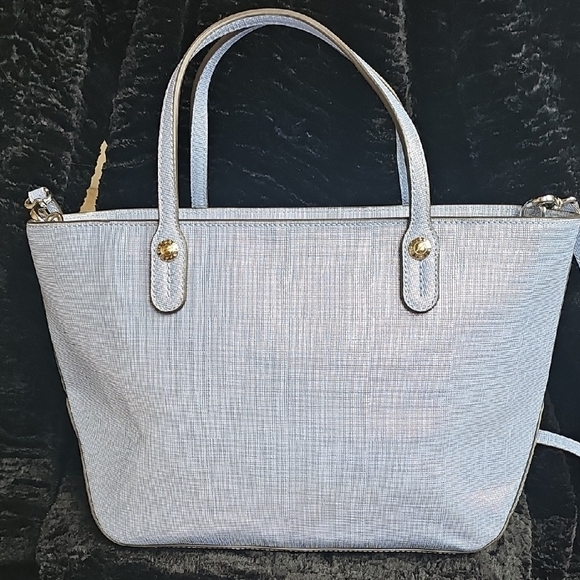 Henri Bendel Stunning Periwinkle Blue & Gold Tote with 3D Floral Cutouts NWT - Picture 6 of 14